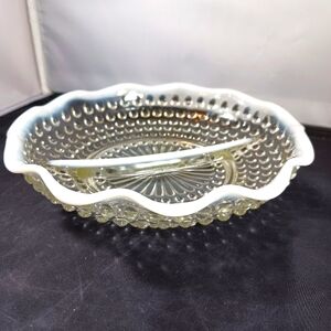 Vintage Fenton Hobnail Divided Dish White Opalescent